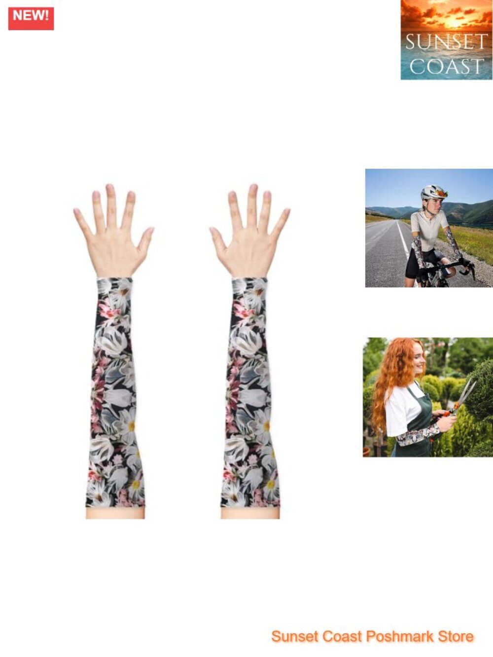 UPF 50 Gardening Arm Sleeves High Stretch Breathable Floral Pattern Outdoor Work